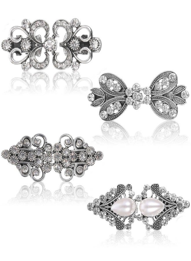 JELIEE 4 PCS Sweater Shawl Clips Dress Clip Cloak Clasp Shawl Clip Vintage Cardigan Clip Retro Cloak Brooches Silver Shawl Pins Back Cinch Rhinestone Shawl Shirt Cardigan Scarf Cinch Clips for Women - Image 1